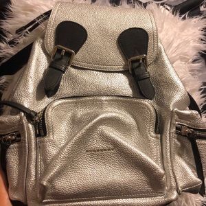 Burberry Leather Silver Metallic Book Bag